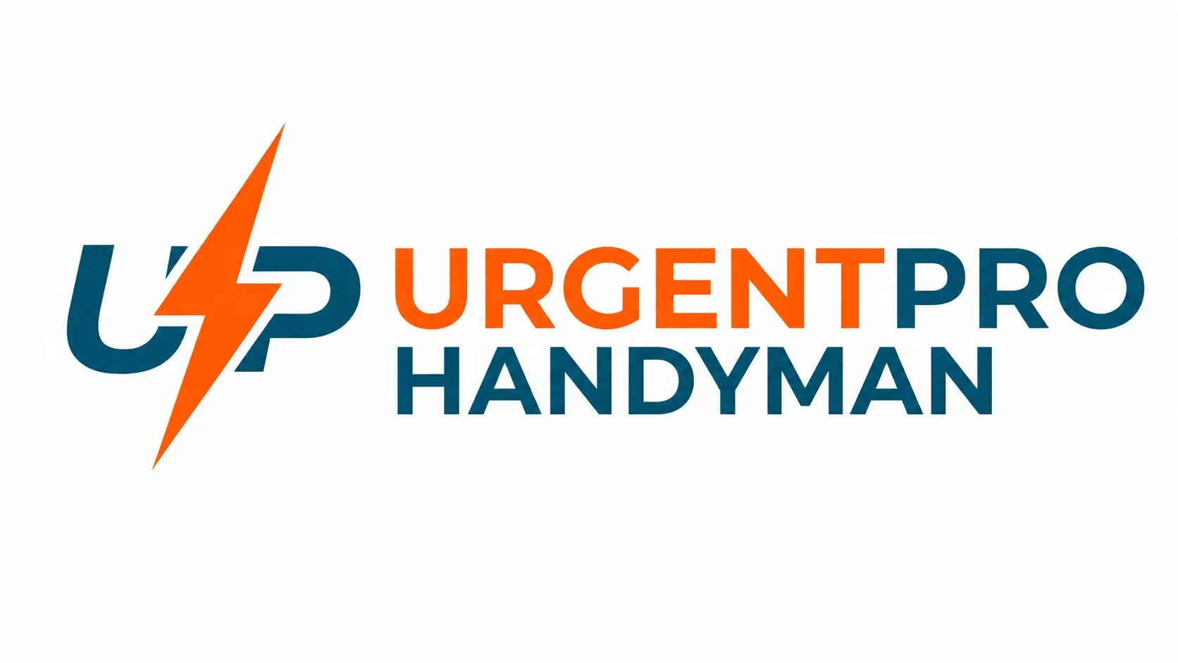 Urgent Pro Handyman logo with orange lightning bolt, orange Urgent text and steel blue Handyman lettering