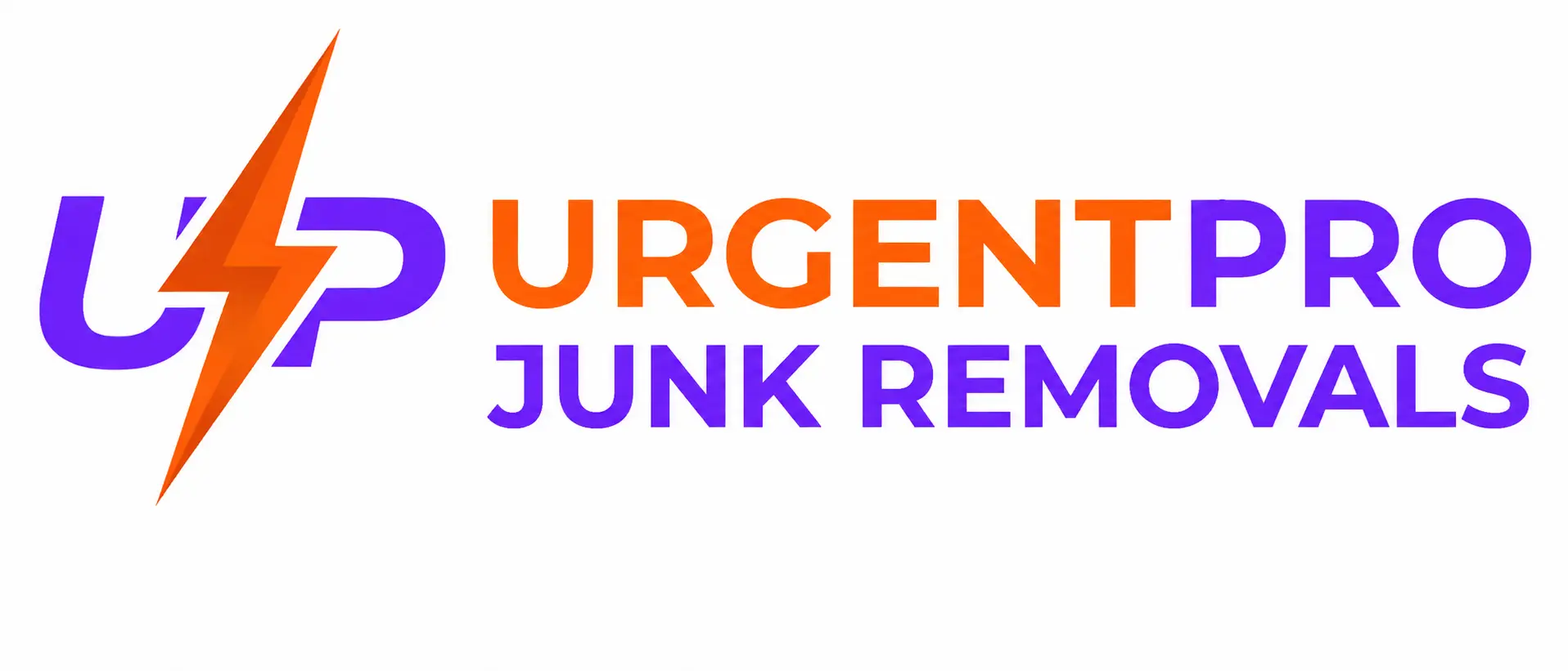 Urgent Pro Junk Removals logo with orange lightning bolt, orange Urgent text and purple Junk Removals lettering