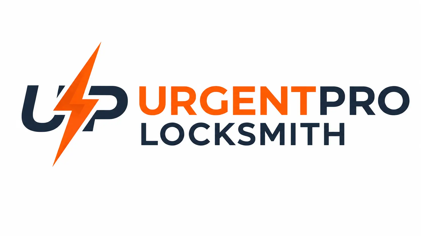 Urgent Pro Locksmith logo with orange lightning bolt, orange Urgent text and charcoal Locksmith lettering